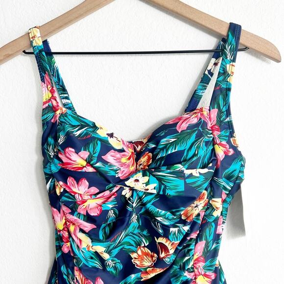 EKOUAER SWIM BLUE TROPICAL BLUE PRINT ONE PIECE WOMEN SWIMSUIT SIZE XL NEW - Picture 2 of 6